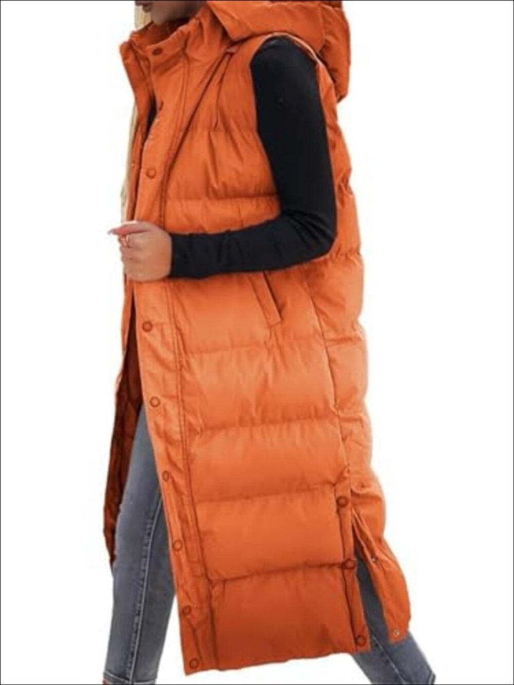 Women's Long Quilted Puffer Vest Hooded Sleeveless Zip Up Winter Outerwear